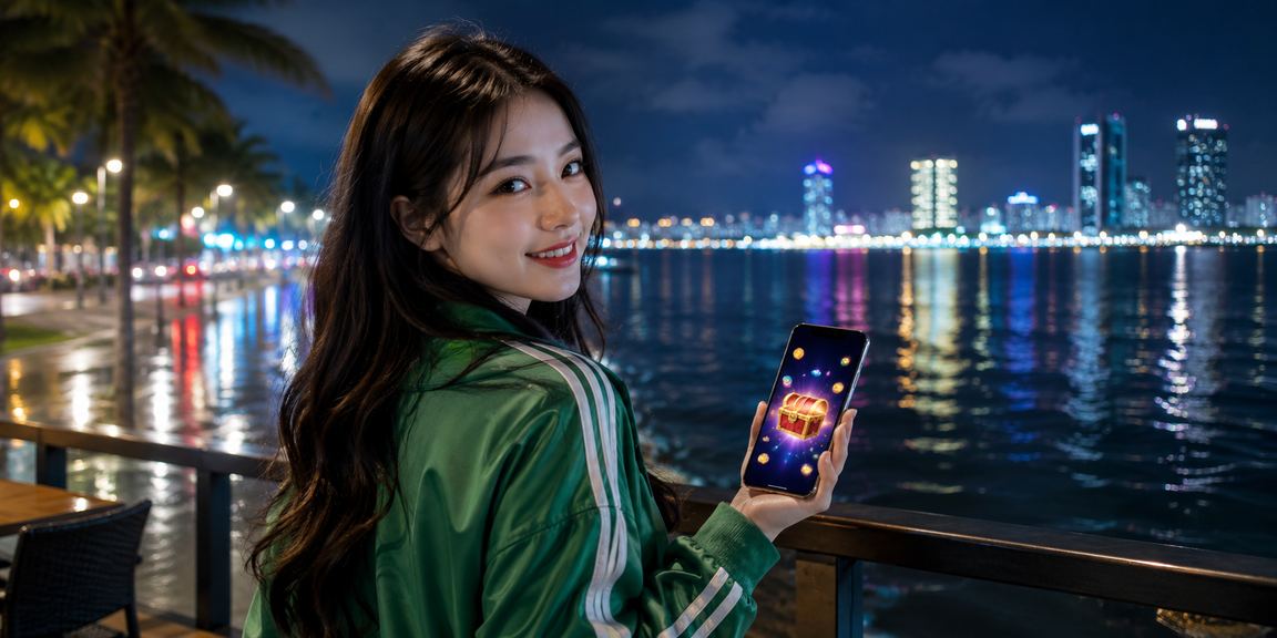 Người dùng VIP tại bãi biển Đà Nẵng nhận thông báo bonus và kiểm tra tài khoản trên điện thoại