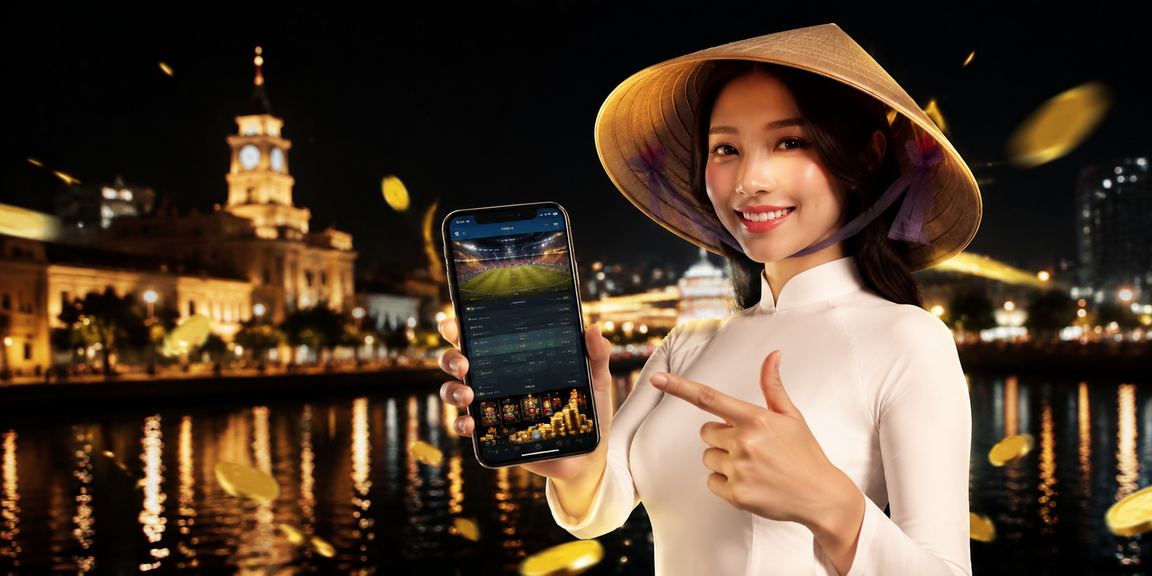 Người chơi tại TP.HCM sử dụng điện thoại chơi casino trực tuyến với nón lá truyền thống
